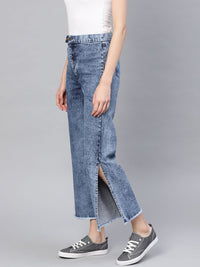 SASSAFRAS Women Blue Straight Fit Mid-Rise Clean Look Cropped Acid wash Jeans