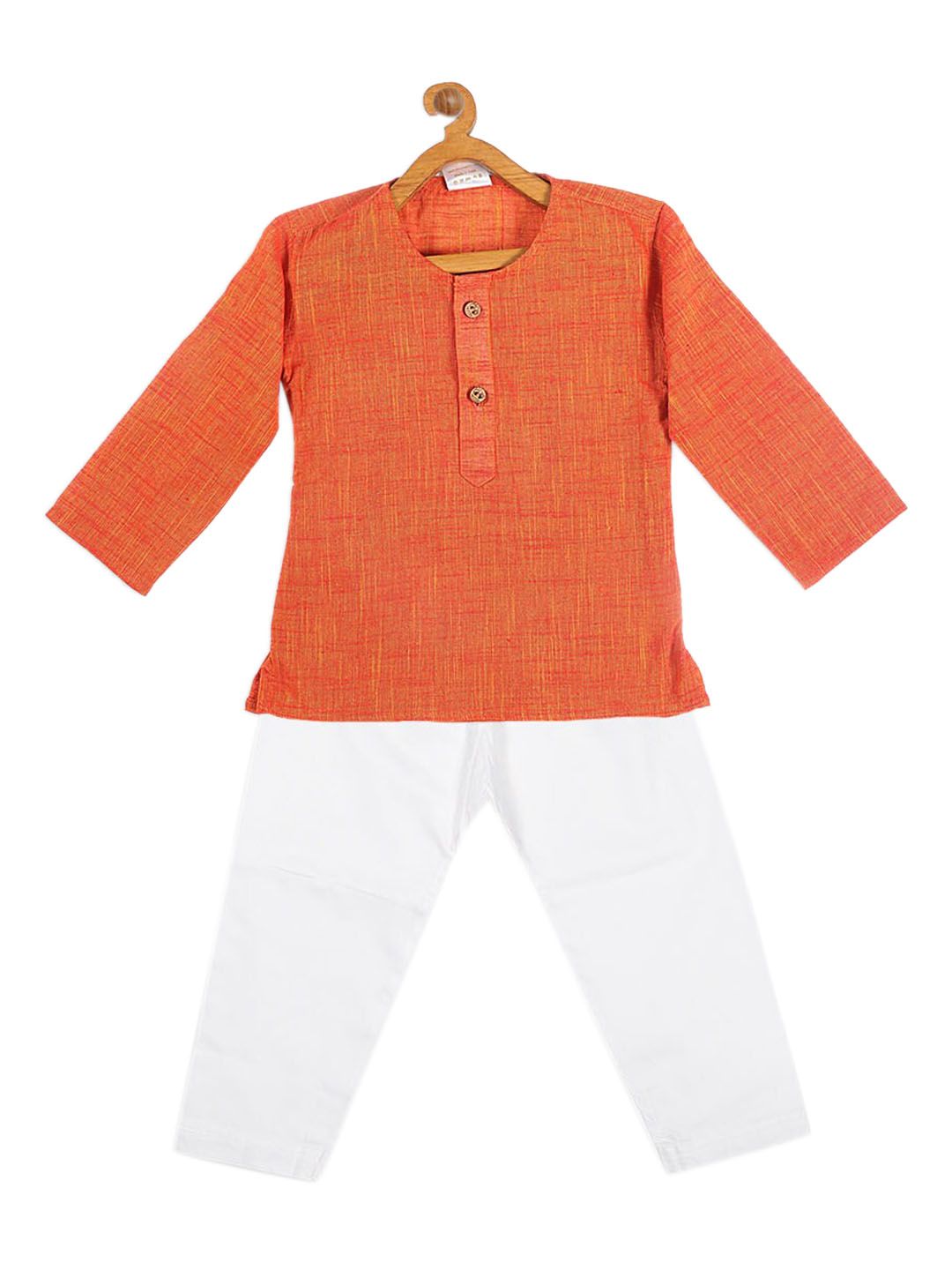 VASTRAMAY Boys Orange Pure Cotton Kurta with Pyjamas