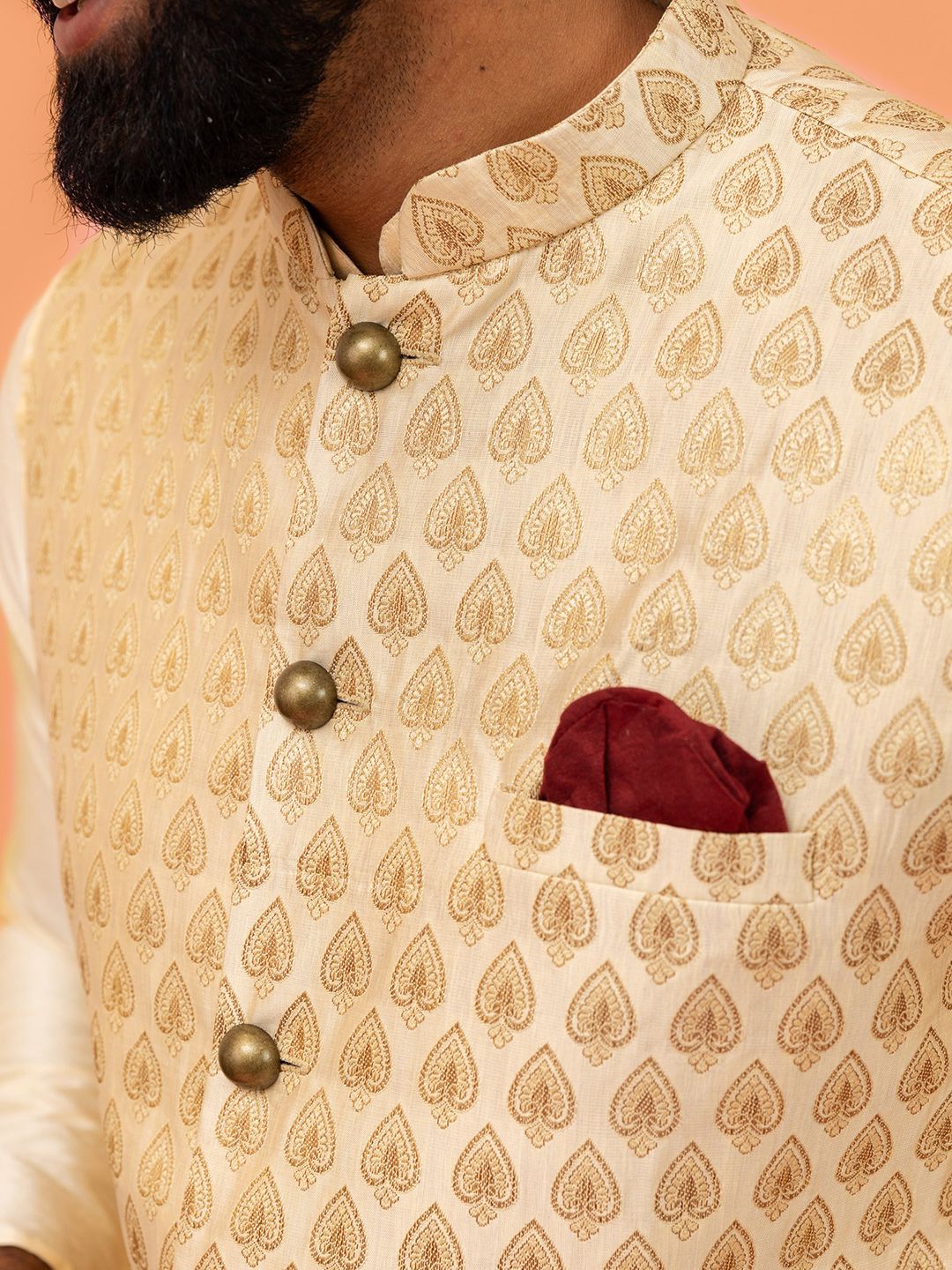KeSah Lelaki bertekstur Zari Jaket Nehru Biasa