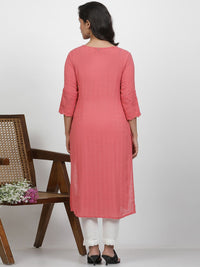 W Women Self Design Thread Work Cotton Straight Kurta