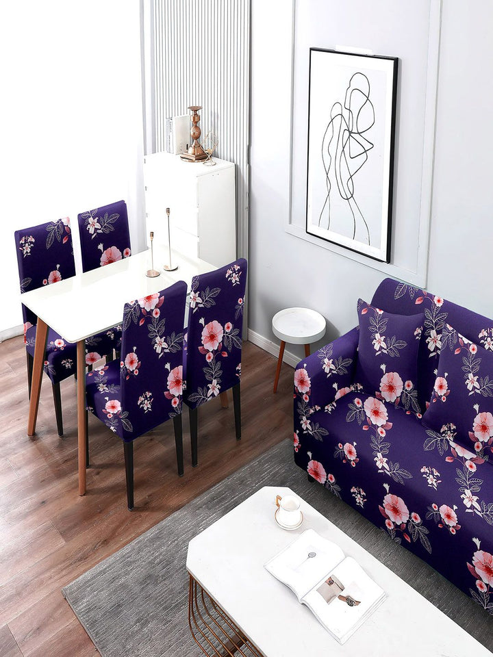 Cortina Navy Blue Floral Printed Single-Seater Sofa Cover