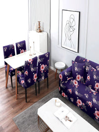Cortina Navy Blue Floral Printed Single-Seater Sofa Cover
