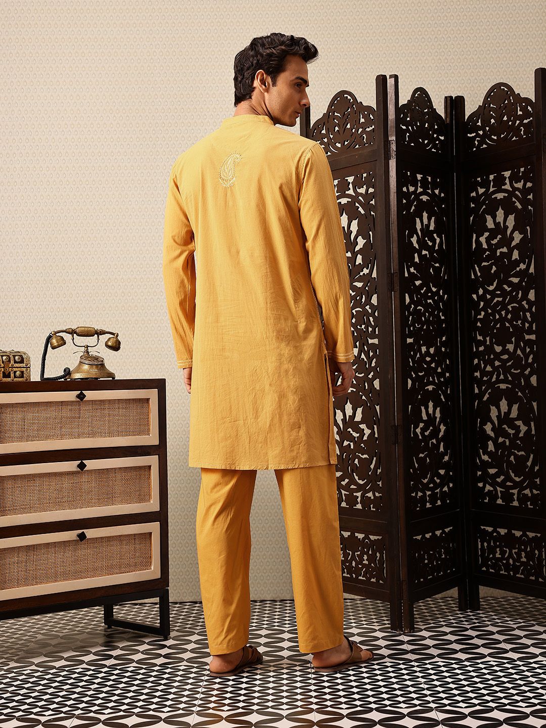 House of Pataudi Hand crafted chikankari pure cotton Jashn kurta paired with matching pyjama trousers