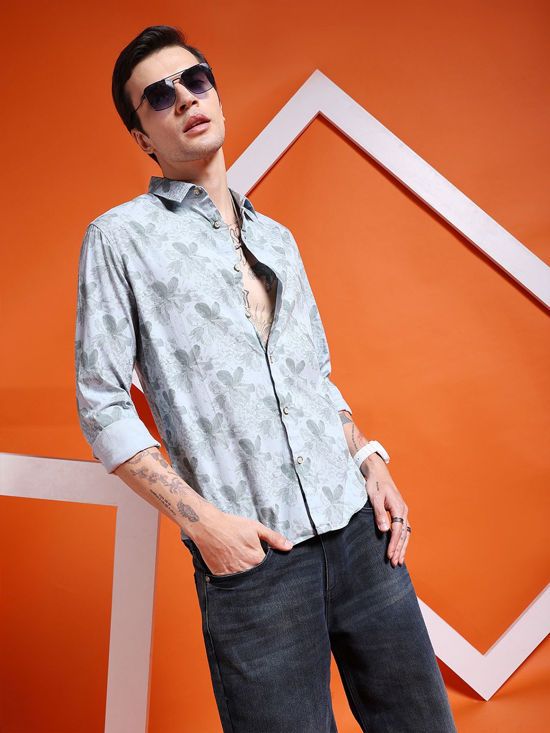 The Indian Garage Co Men Blue Slim Fit Printed Casual Shirt