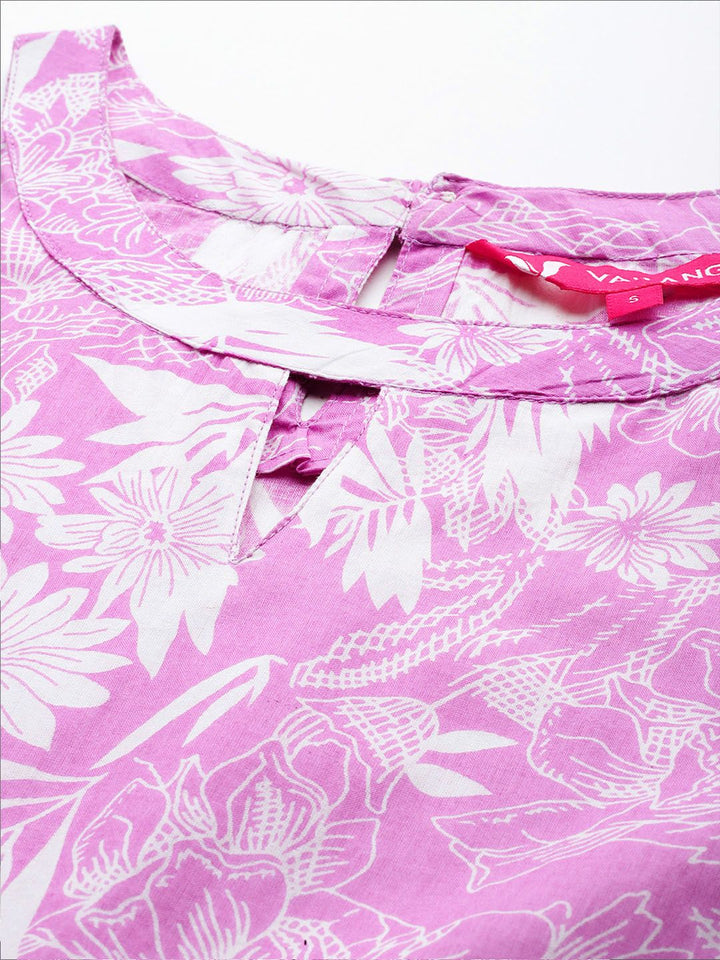 Varanga Floral Printed Keyhole Neck Pure Cotton Anarkali Kurta with Palazzos
