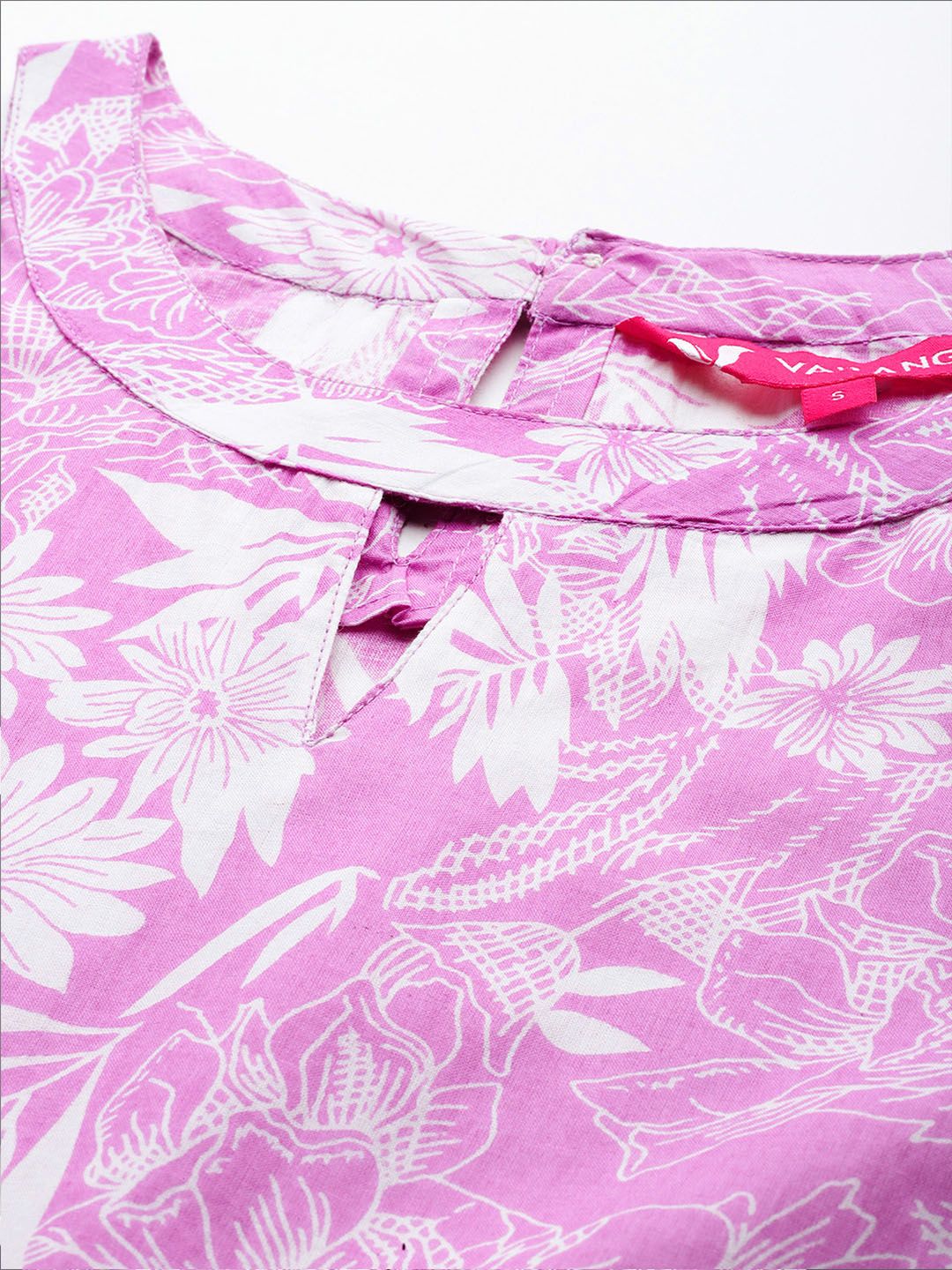Varanga Floral Printed Keyhole Neck Pure Cotton Anarkali Kurta with Palazzos