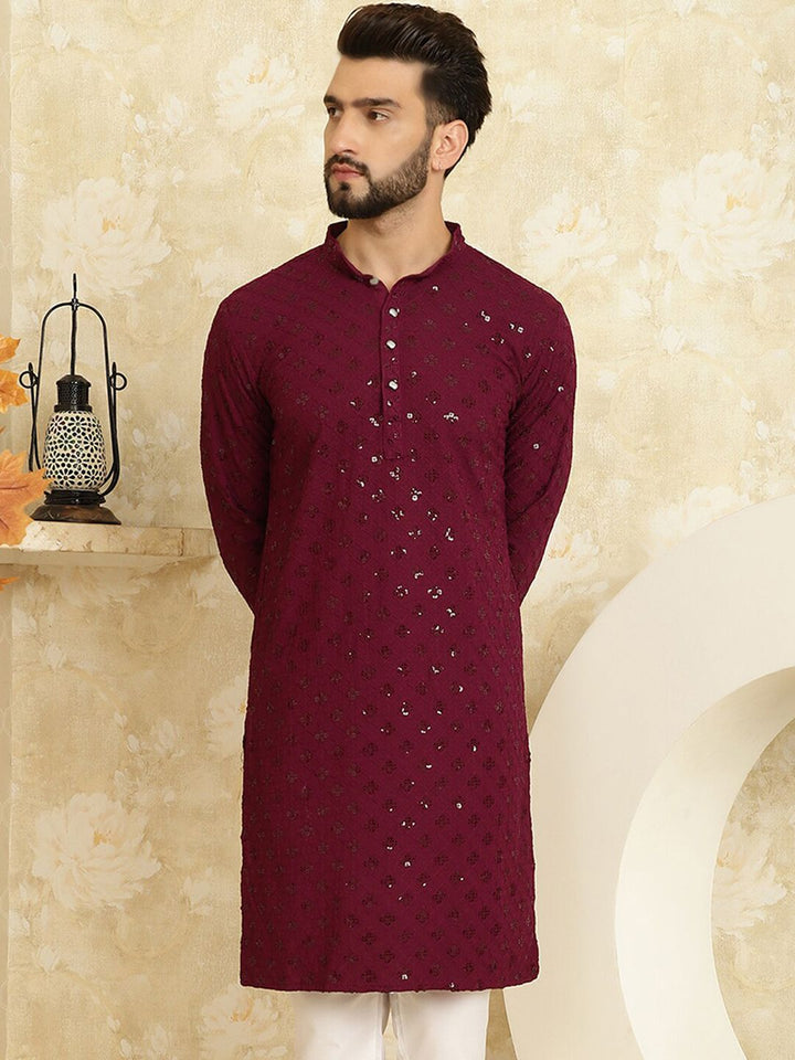 SOJANYA Dihiasi Kolar Mandarin Kurta Kapas Tulen Lurus