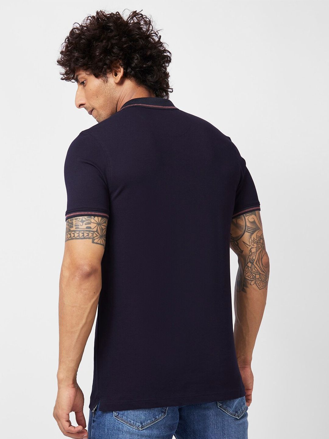 SPYKAR Polo Collar Applique Slim Fit Cotton Casual T-Shirt