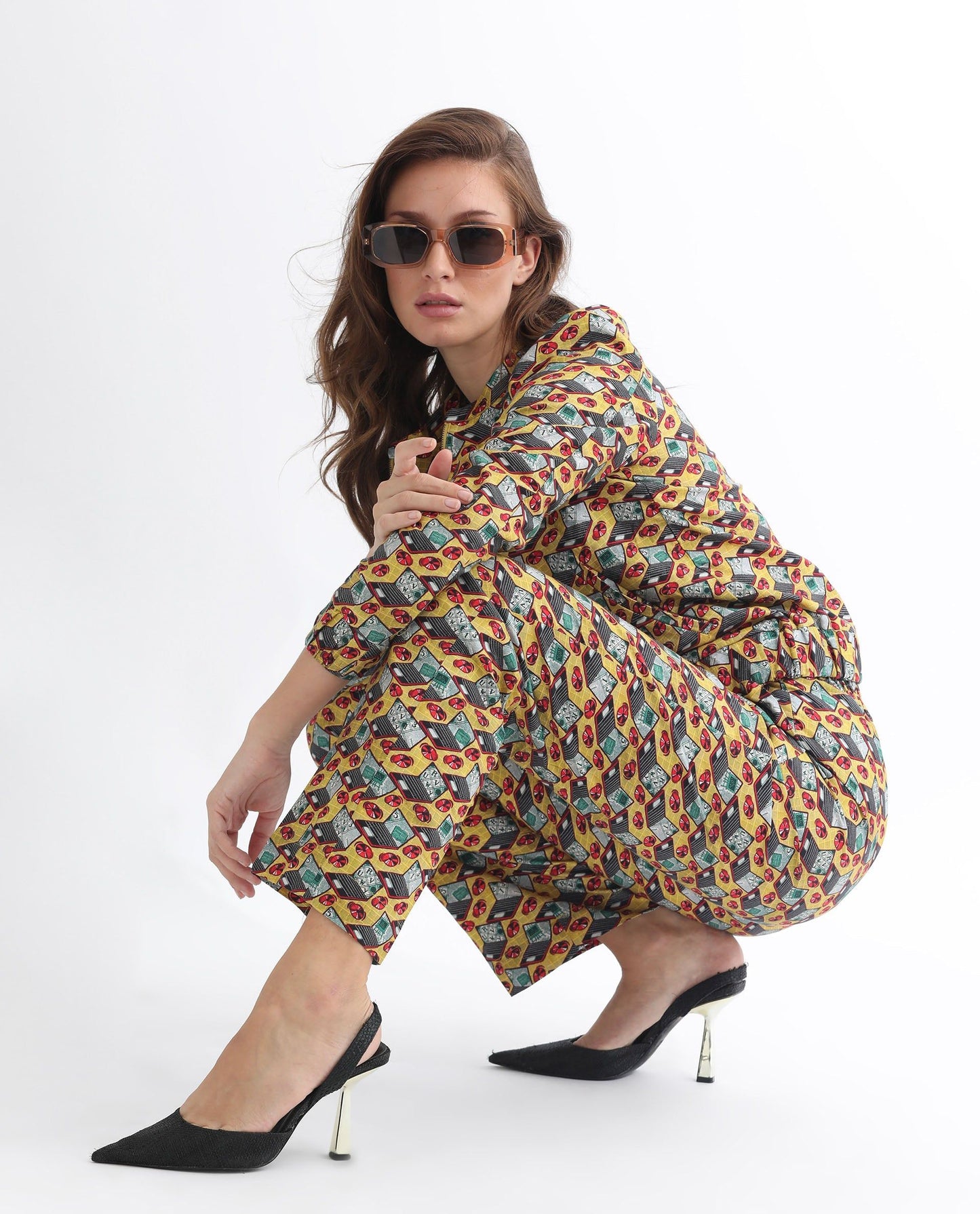 RAREISM Women Slim Fit Conversational Printed High-Rise Cotton Regular Trousers