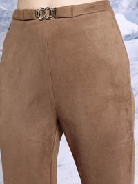 Tokyo Talkies Notched Lapel Collar Suede Crop Top With Trousers