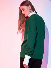 STREET 9 Green & White Graphic Printed Fleece Pullover Sweatshirt