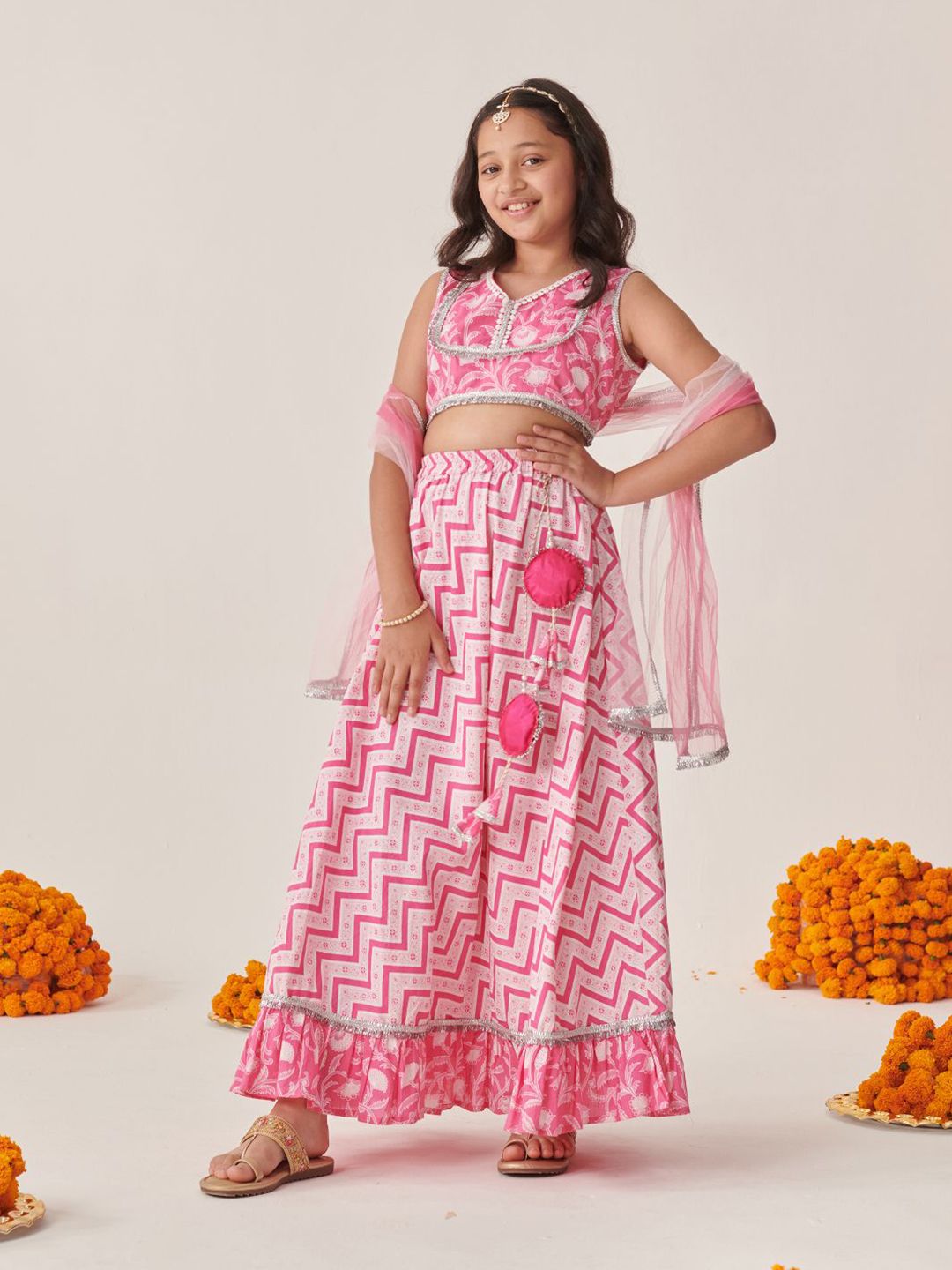 pspeaches Girls Printed Ready to Wear Lehenga & Blouse With Dupatta