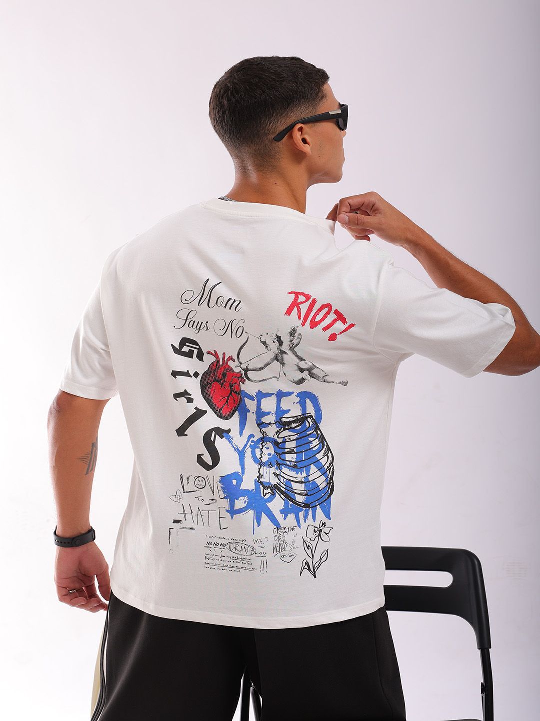 The Indian Garage Co Men Pure Cotton Back Printed Boxy Oversized Round Neck T-shirt