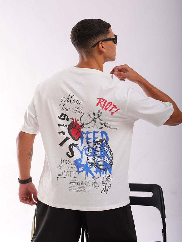 T-Shirt T-Shirt Pusingan Leher Berbotak Bercetak Kembali Bercetak Bercetak