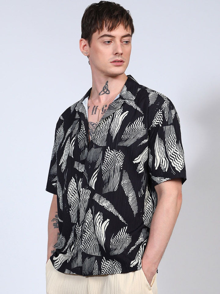 Campus Sutra Men Comfort Foliage Printed Cuban Collar Oversized Casual Shirt