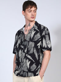 Campus Sutra Men Comfort Foliage Printed Cuban Collar Oversized Casual Shirt