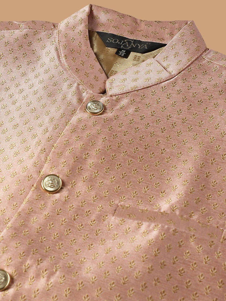 SOJANYA Embroidered Sequinned Pure Cotton Kurta with Churidar & Woven Design Nehru Jacket