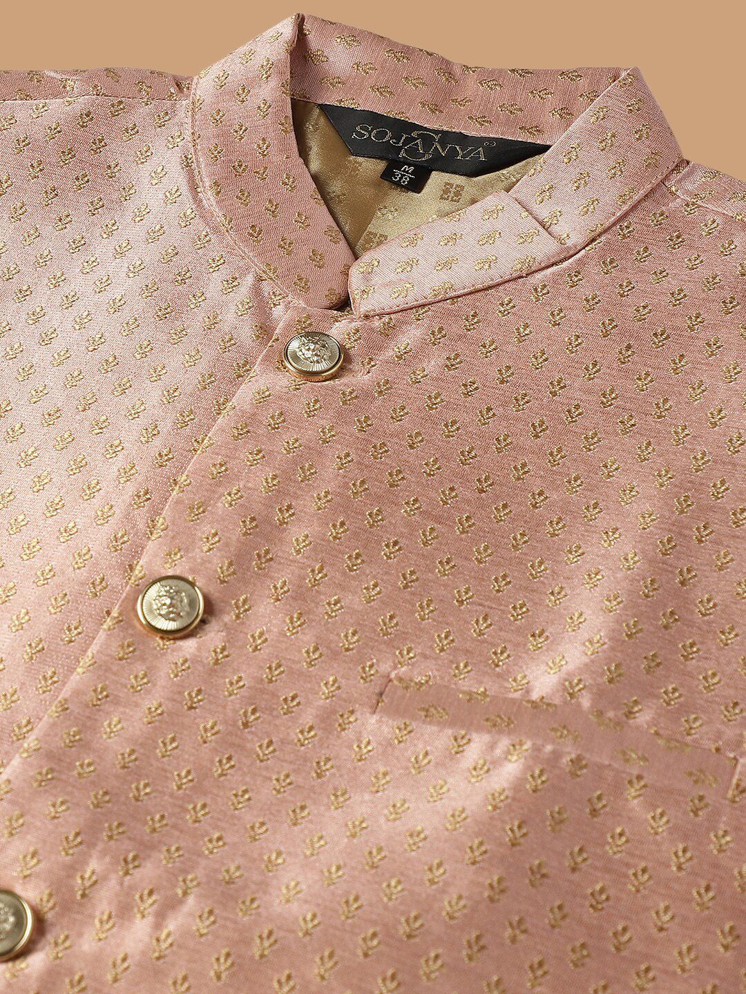 SOJANYA Embroidered Sequinned Pure Cotton Kurta with Churidar & Woven Design Nehru Jacket