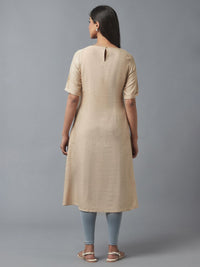 W Women Beige Embellished Keyhole Neck Flared Kurta