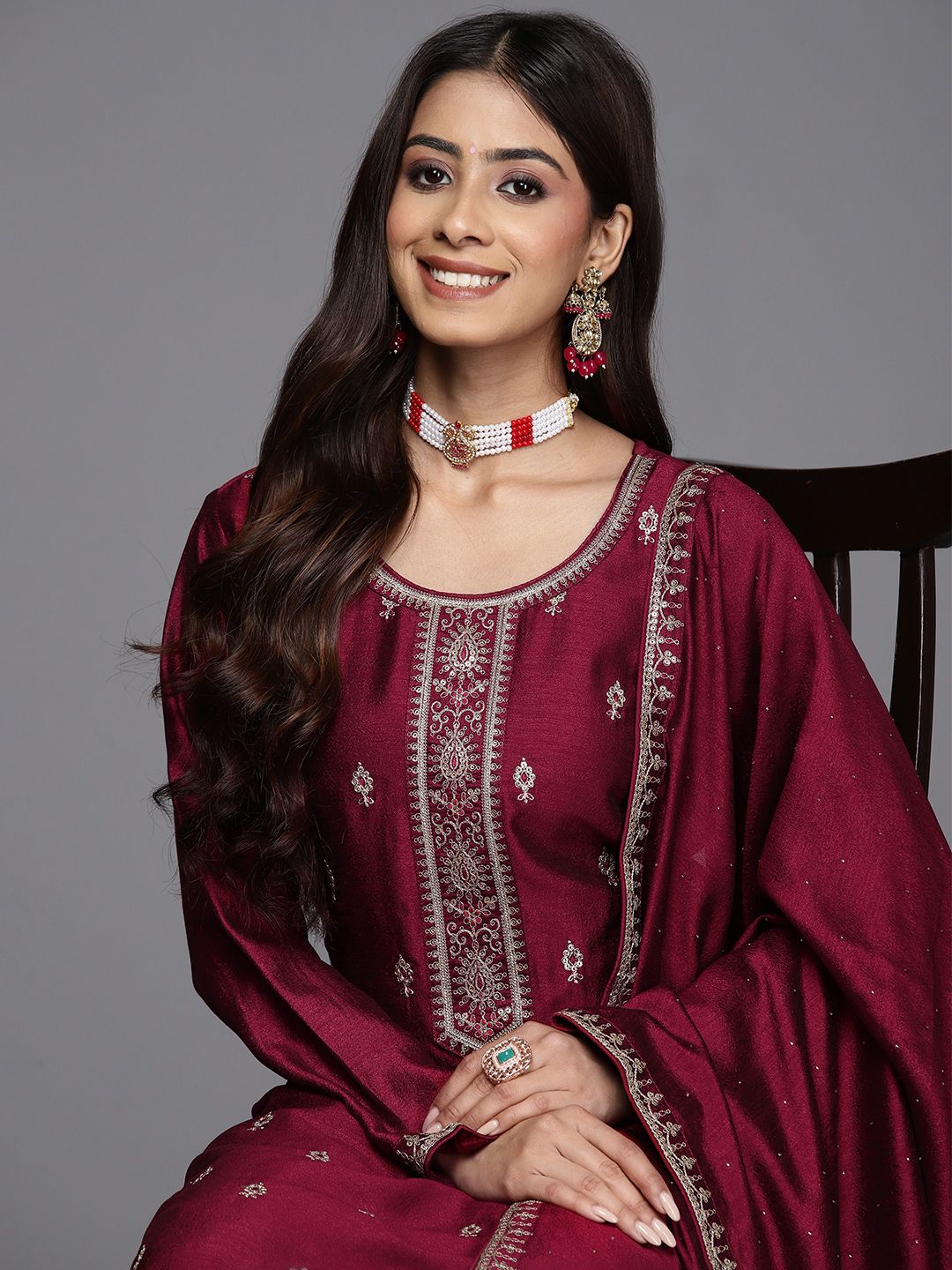 Indo Era Ethnic Motifs Embroidered Regular Sequinned Kurta with Trousers & Dupatta