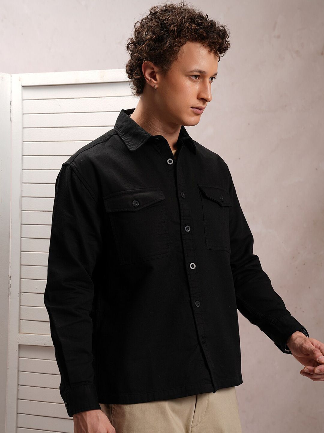 Locomotive Men Dobby Textured Solid Utility Pocket Overshirt