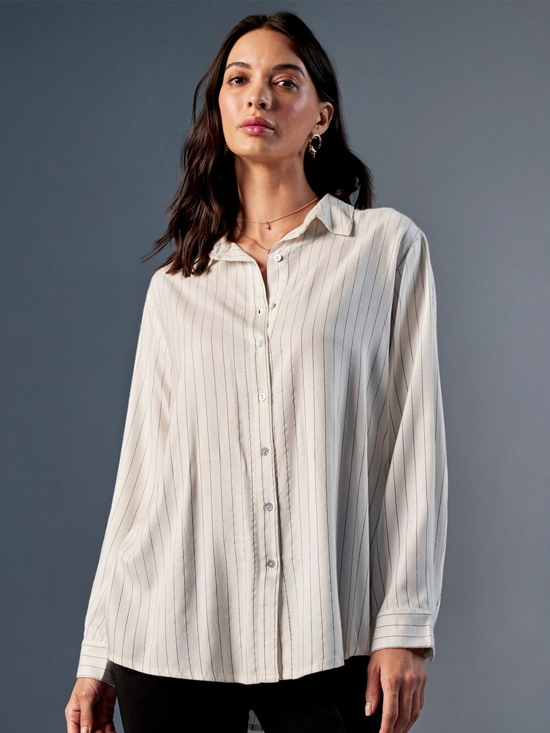 AND Vertical Stripes Spread Collar Casual Shirt