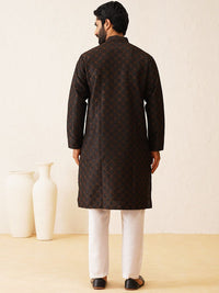 SOJANYA LUXE Geometric Embroidered Mandarin Collar Cotton Silk Straight Kurta