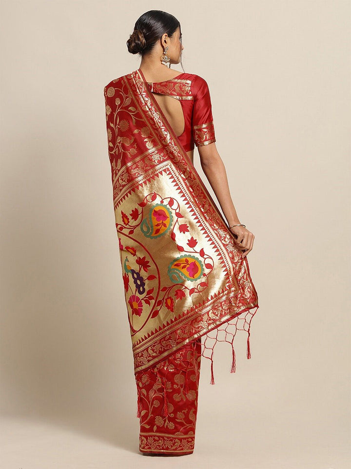 Saree mall Floral Woven Design Zari Silk Blend Banarasi Sarees