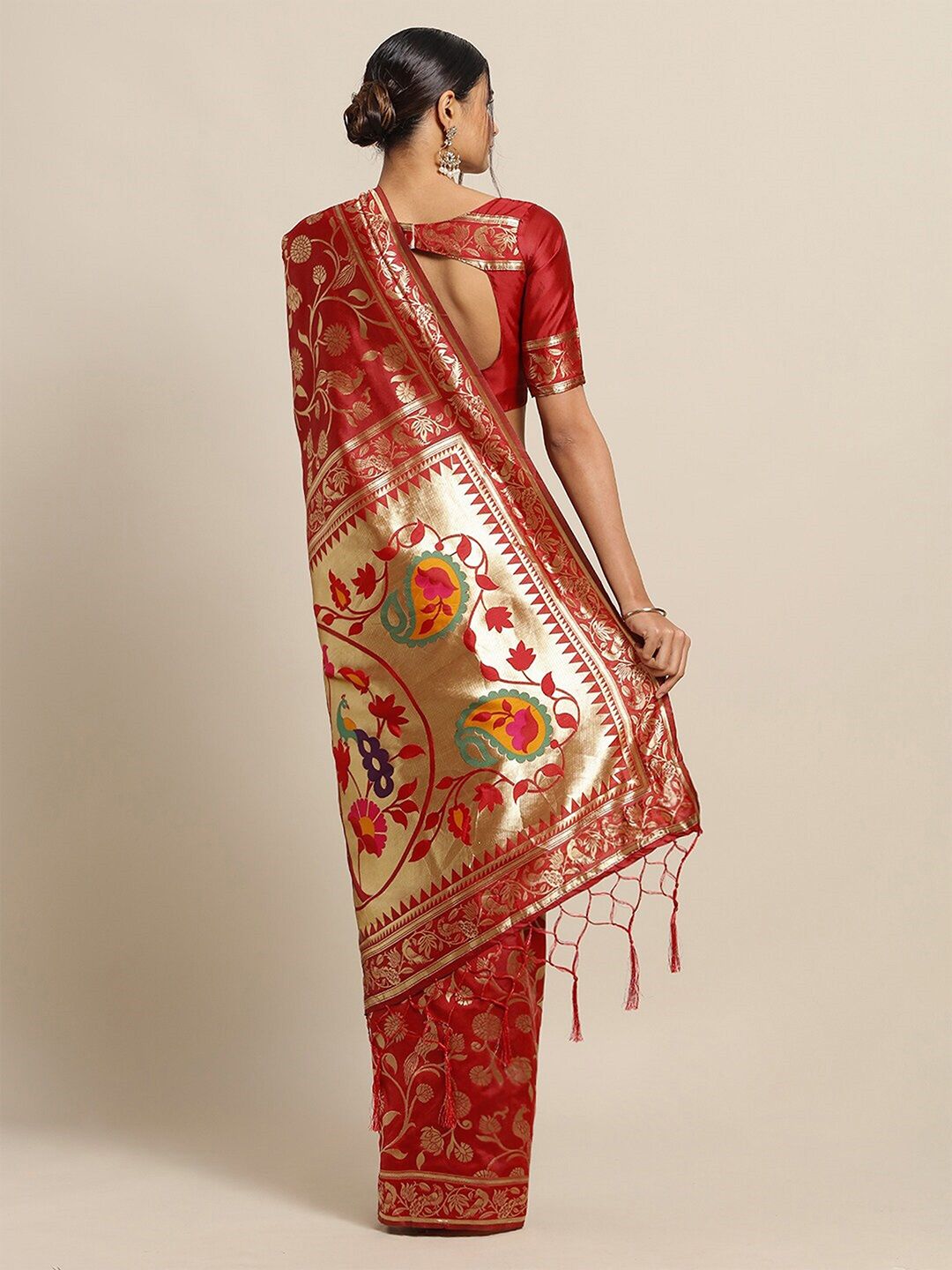 Saree mall Floral Woven Design Zari Silk Blend Banarasi Sarees