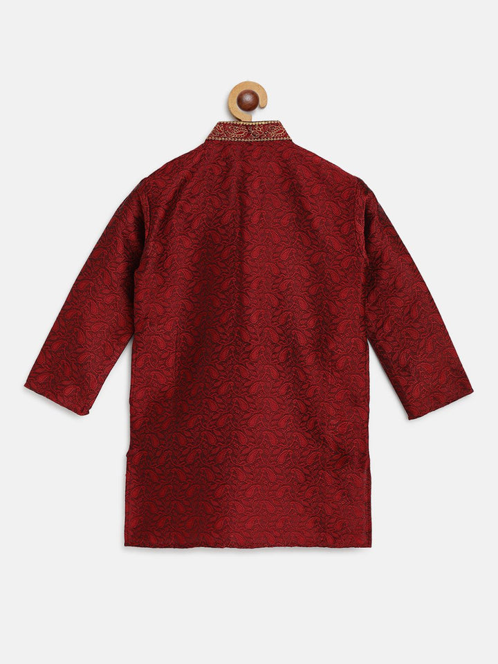 SOJANYA Boys Maroon Paisley Benang Sulam Bekerja Kurta Lurus