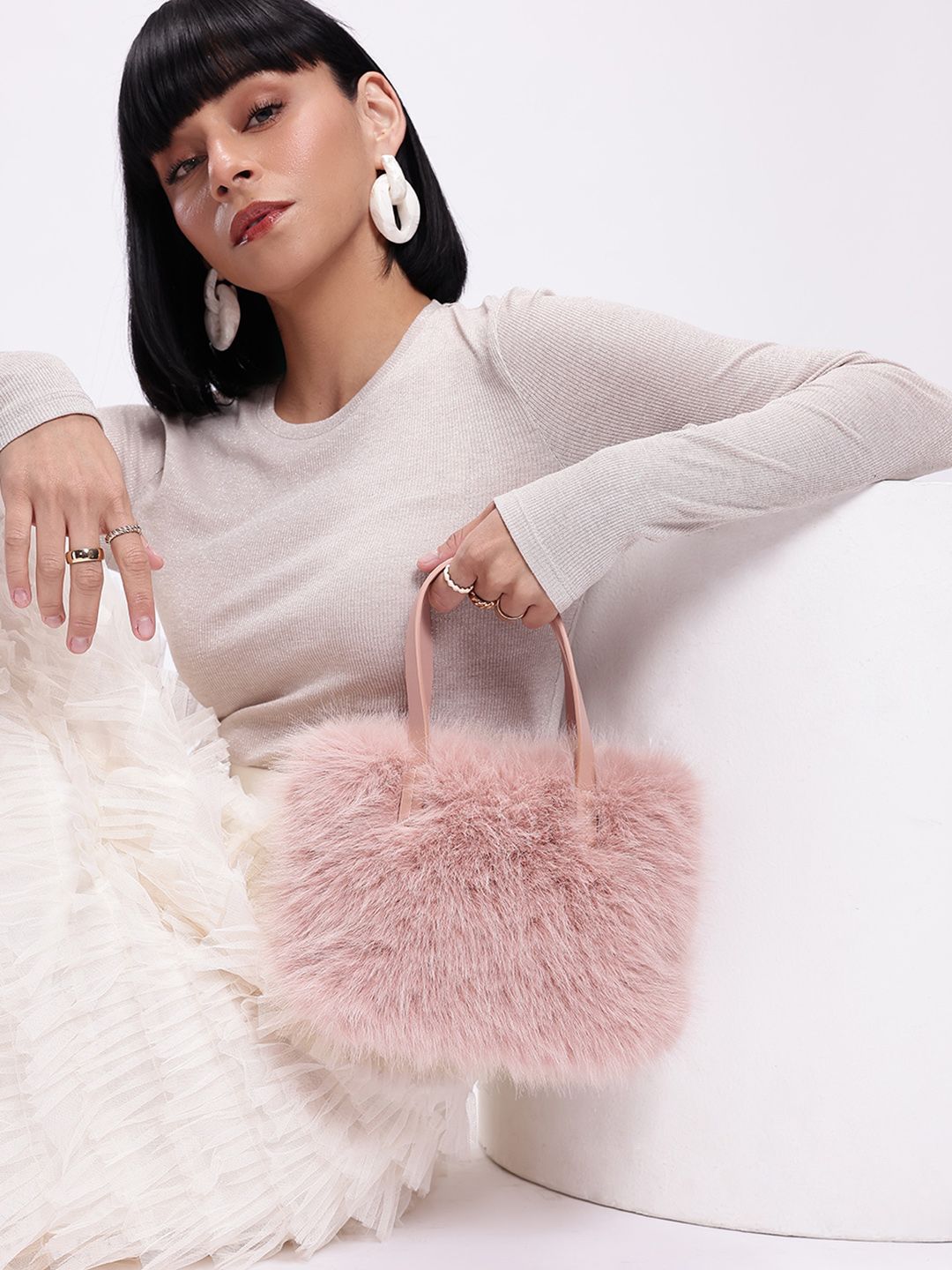 DressBerry Structured Handheld Bag With Fur