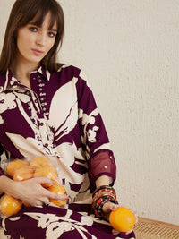 Indo Era Shirt Collar Floral Printed Straight Kurta with Trouser