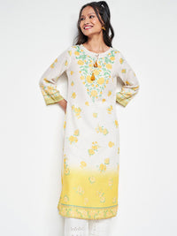 Global Desi Ethnic Motifs Printed Tie-Up Neck Straight Kurta