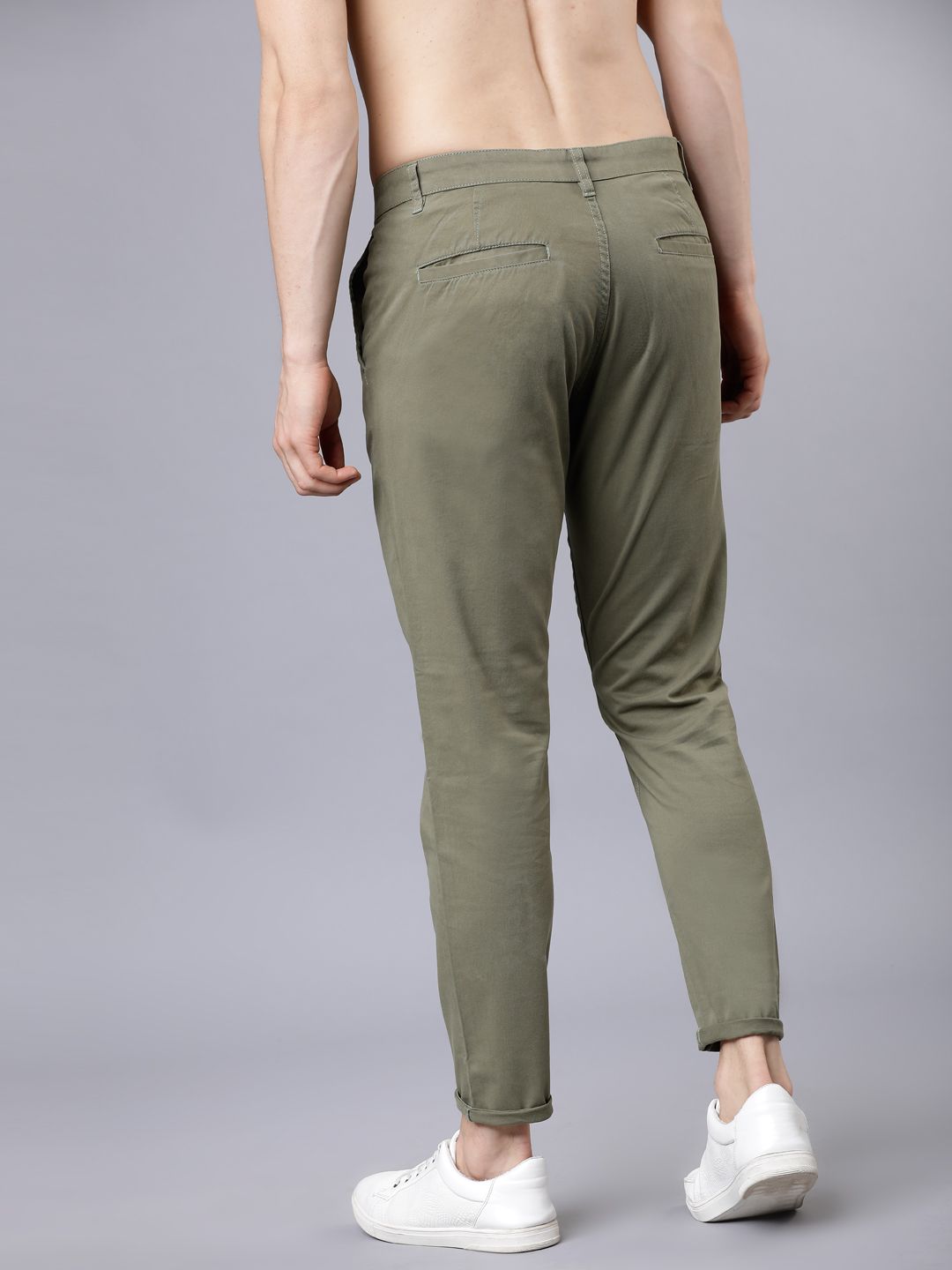 HIGHLANDER Men Olive Green Tapered Fit Ankle Length Chinos