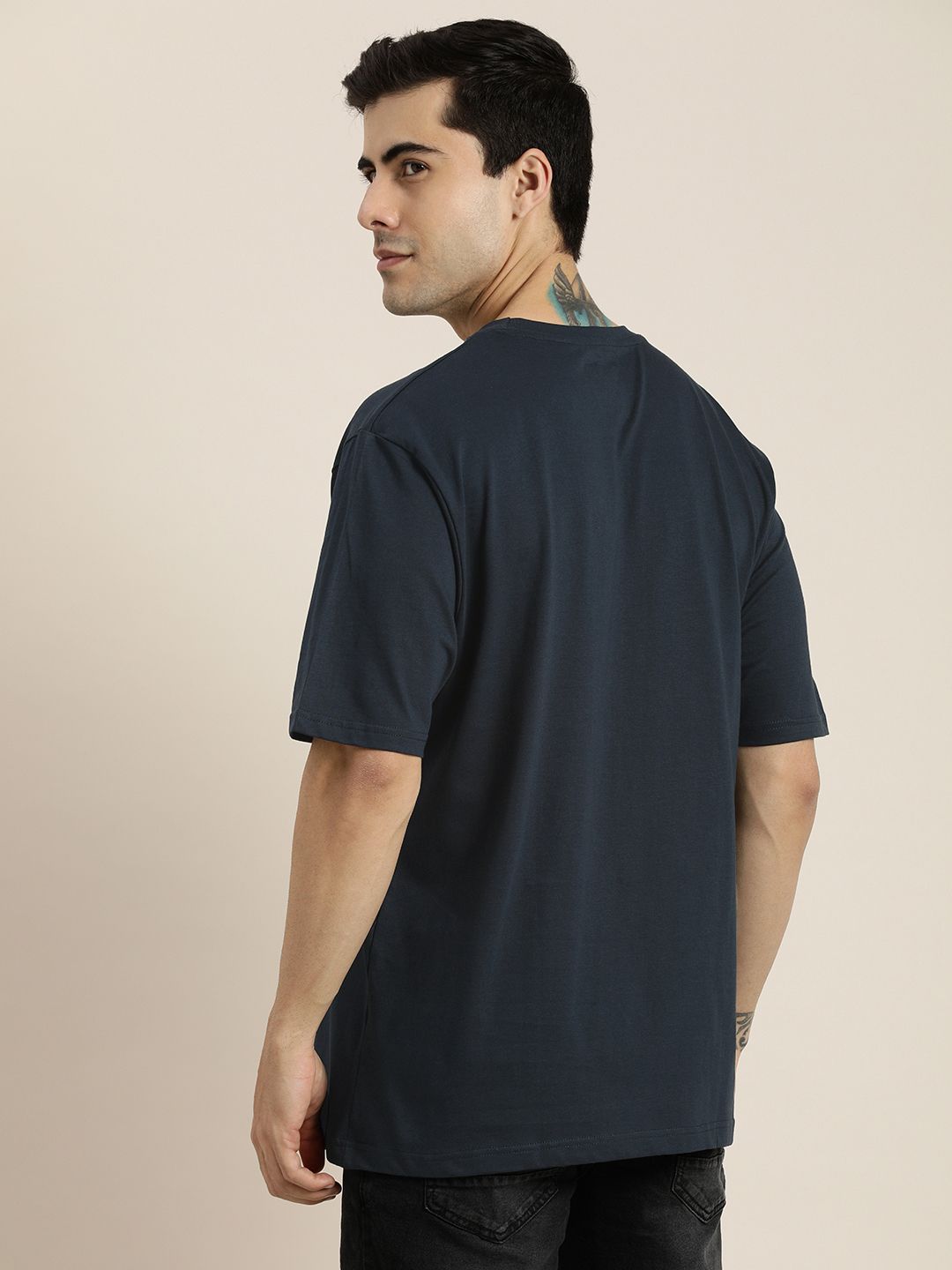 DILLINGER Men Navy Blue Typography Printed Pure Cotton Loose Oversized T-shirt