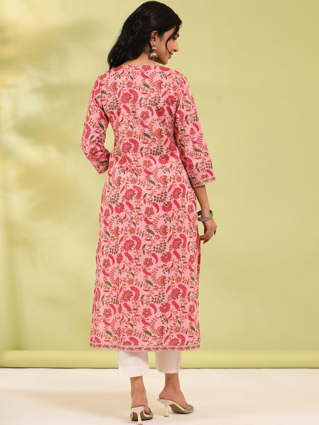 Rain & Rainbow Floral Printed A-line Calf-Length Kurta
