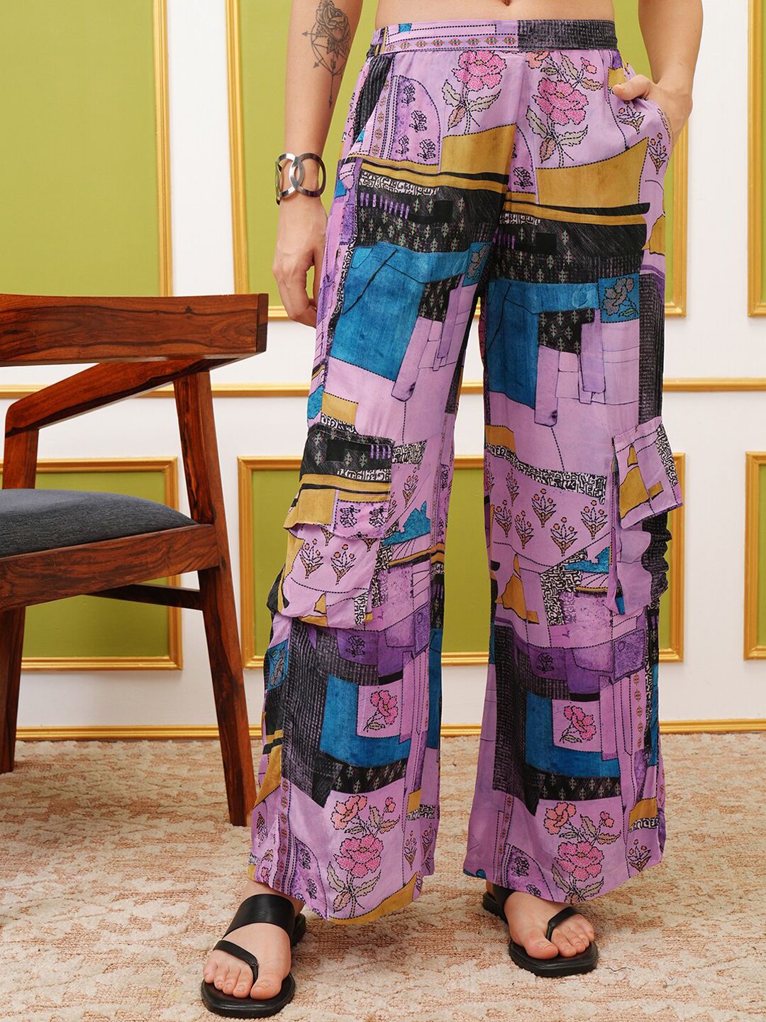 Vishudh Purple Printed Long Sleeves Shirt With Trouser