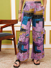Vishudh Purple Printed Long Sleeves Shirt With Trouser