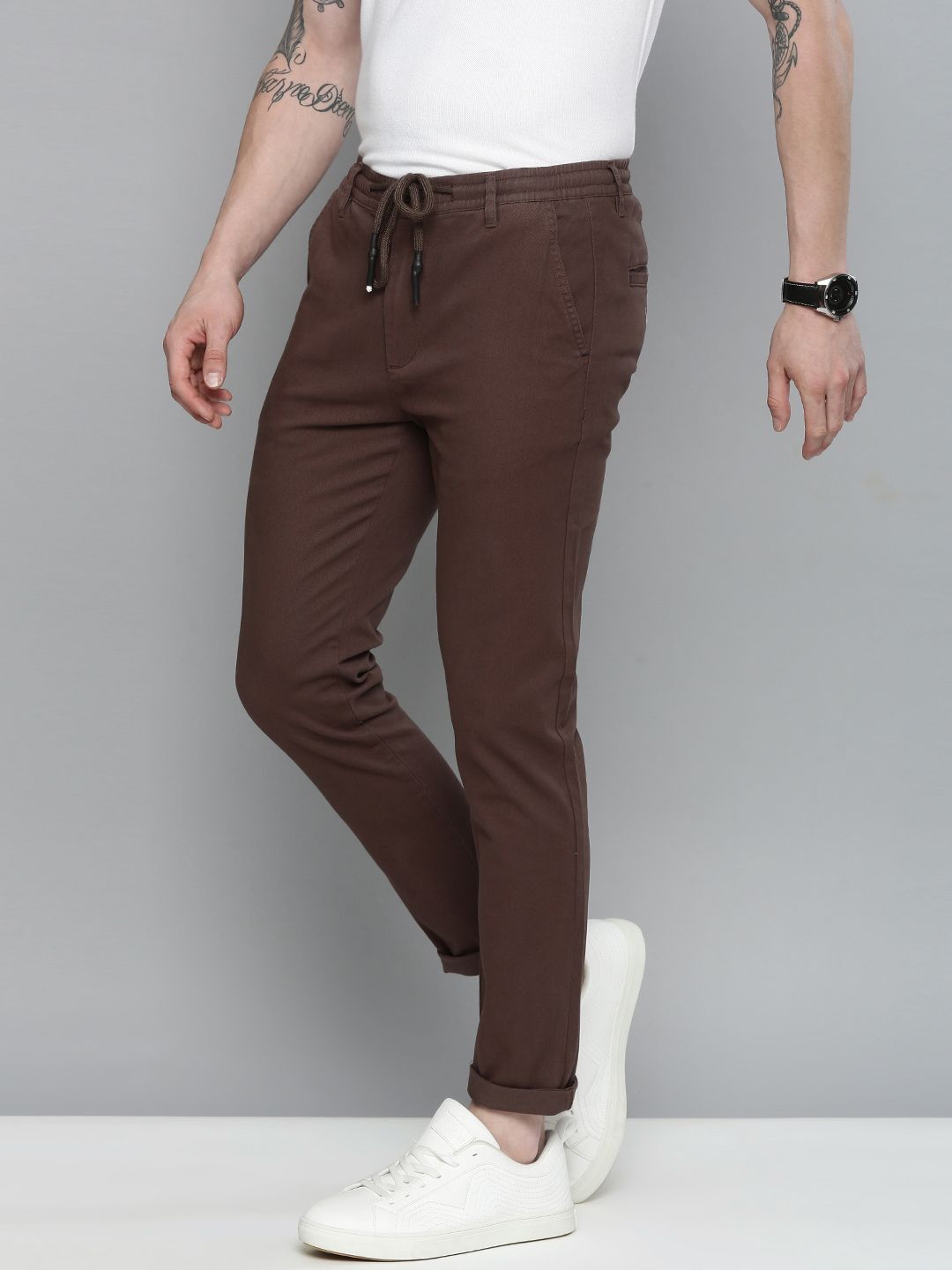 The Indian Garage Co Men Brown Slim Fit Chinos Trousers
