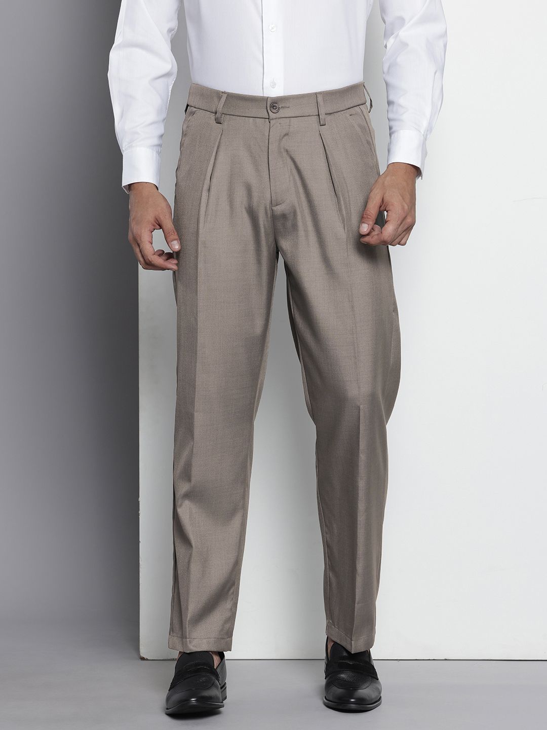 The Indian Garage Co. X Men Relaxed Straight Fit Textured Pleated Formal Trousers