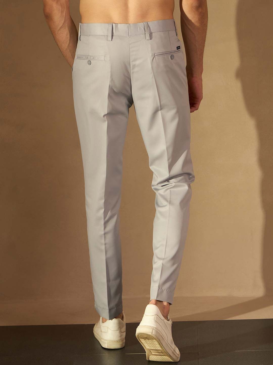 DENNISON Men Grey Smart Tapered Fit Casual Trousers