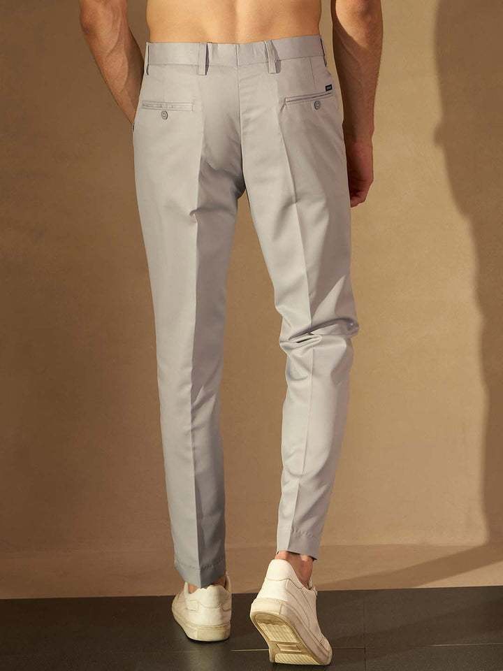 DENNISON Men Grey Smart Tapered Fit Casual Trousers