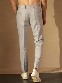 DENNISON Men Grey Smart Tapered Fit Casual Trousers