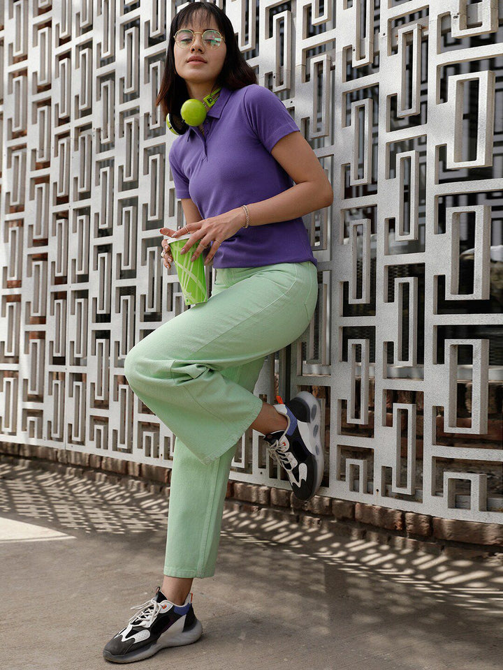 STREET 9 BASICS Purple Polo Collar Pure Cotton T-shirt