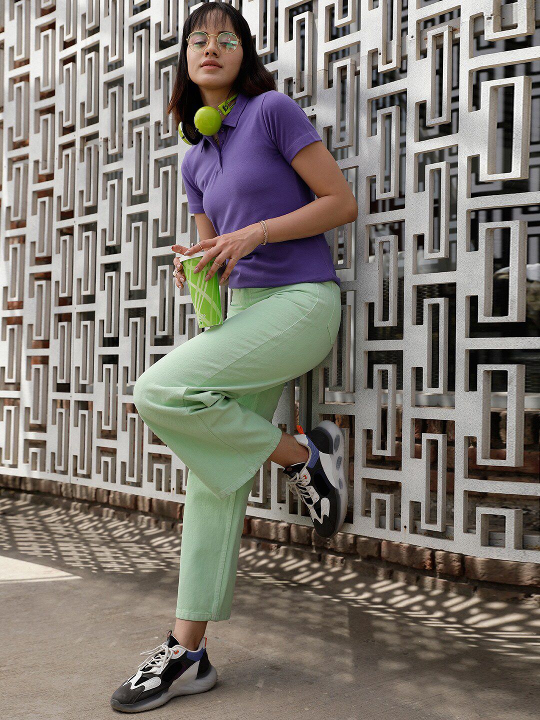 STREET 9 BASICS Purple Polo Collar Pure Cotton T-shirt