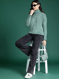 DressBerry Cable Knit Turtle Neck Acrylic Pullover