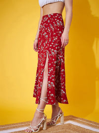 Berrylush Floral Printed High Rise A-Line Midi Skirt