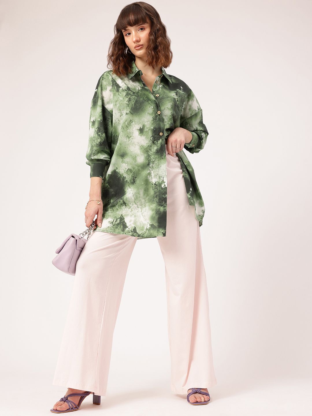 DressBerry Rugged Rhythm Dyed Drop-Shoulder Oversized Longline Shirt