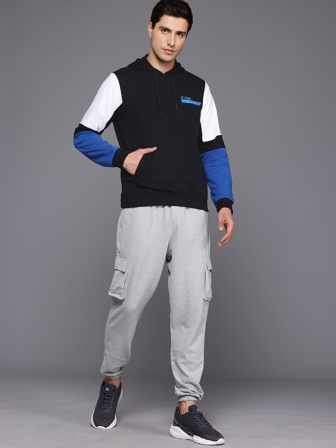 HRX by Hrithik Roshan Contrast Sleeves Hooded Sweatshirt