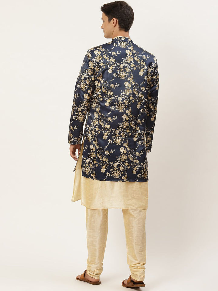 SOJANYA Kurta Solid Berwarna Krim Lelaki dengan Jaket Churidar & Etnik